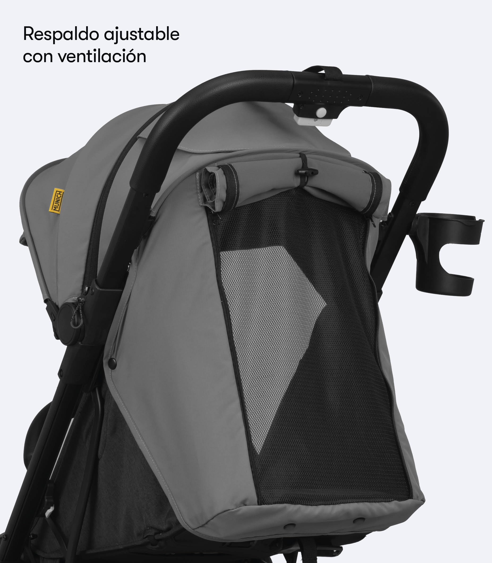 MUNICH Mun10, Silla de Paseo, Sistema de viaje, Silla de Bebe, Fácil plegado, desde el nacimiento hasta 22 kg, Maniobrabilidad, con cubrelluvias, Color Gris