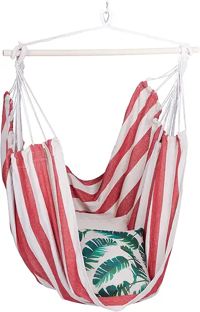 Hamac Enfant Relaxdays en Coton Rouge et Blanc - Siège Suspendu Intérieur/Extérieur 150 kg