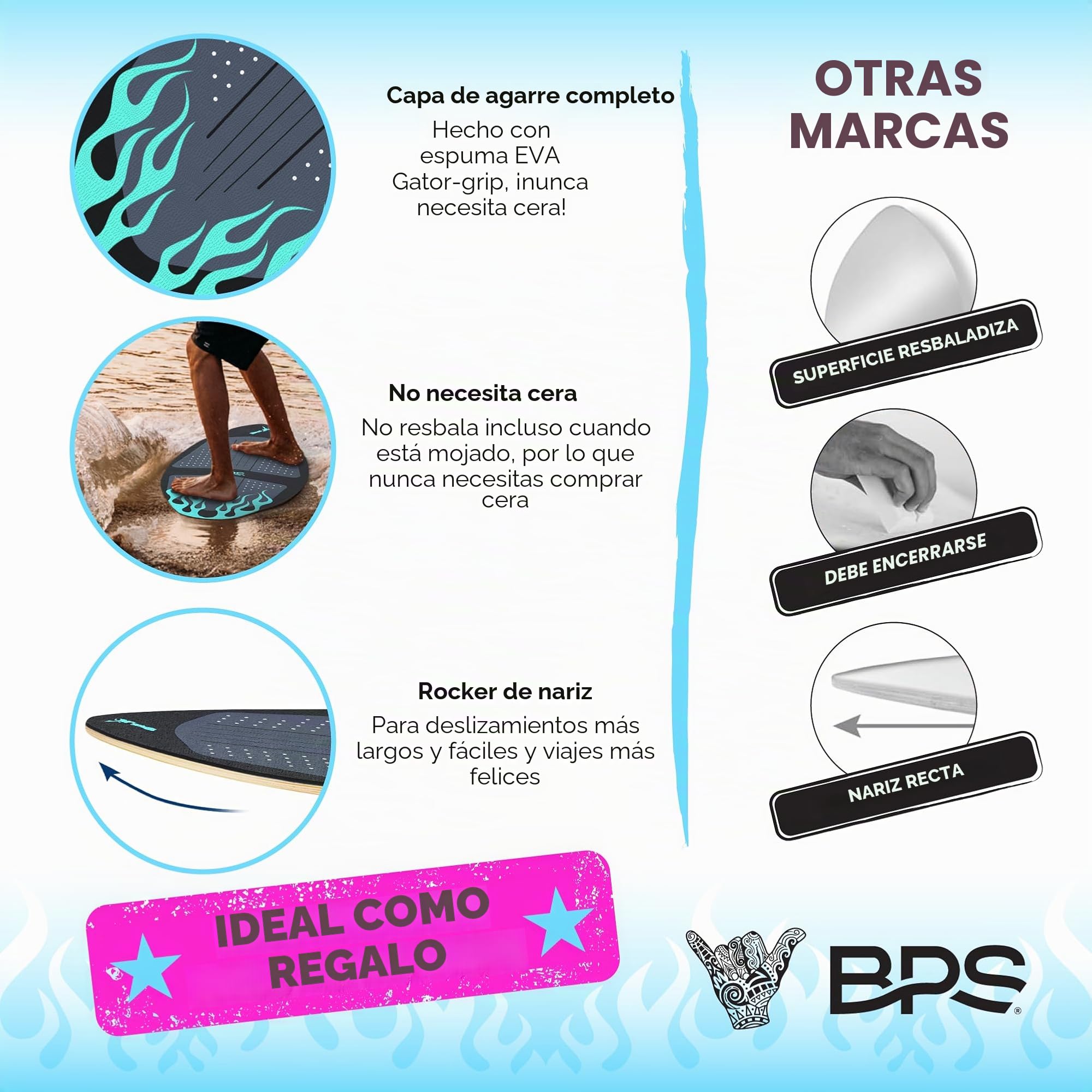 BPS New Zealand 'Flame' - Skimboard de madera de alto rendimiento con almohadillas de tracción personalizadas, con bolsa de transporte acolchada opcional hecha de plásticos reciclados, para niños o