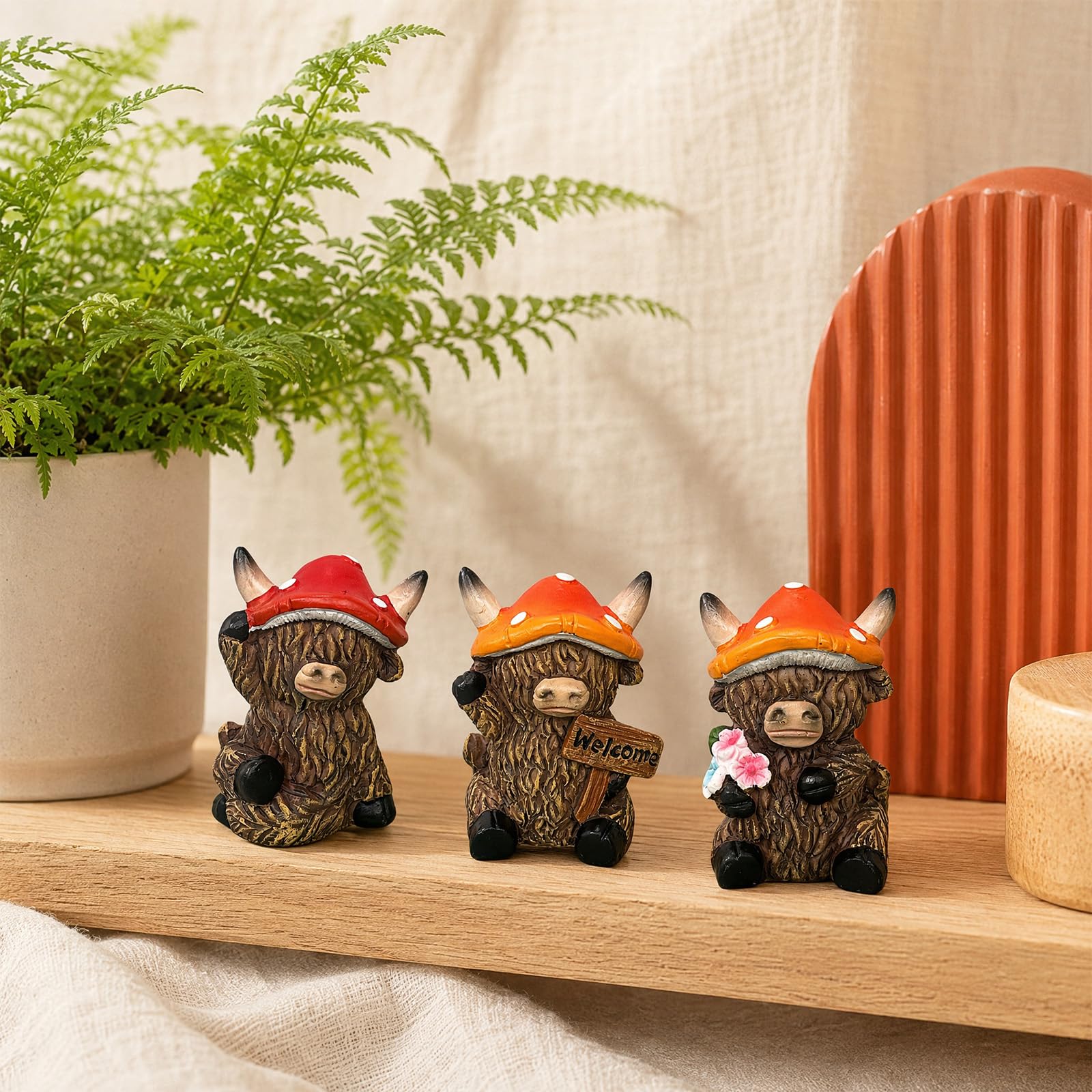 Szzhantuo 3PCS Highland Cow Ornaments, Resin Cow Figurine