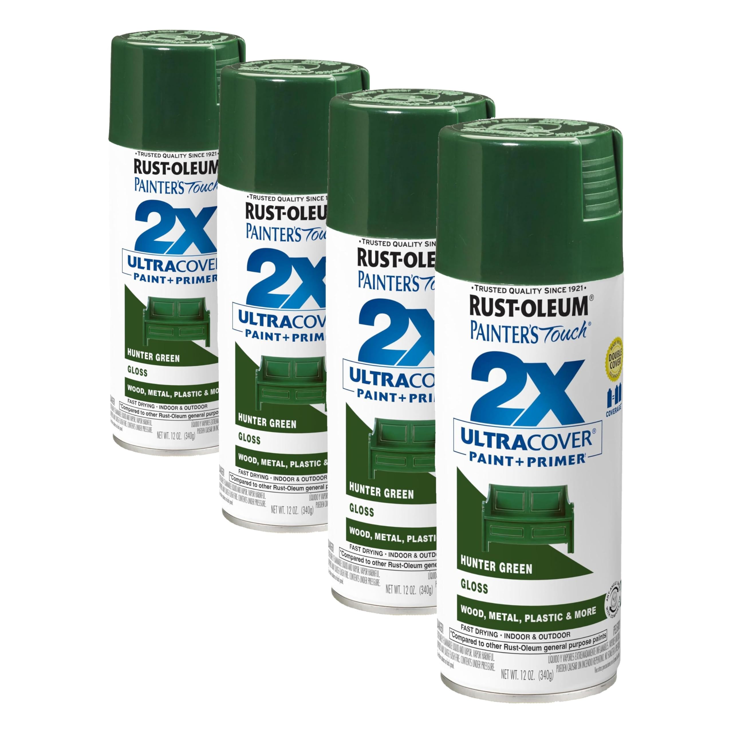 Rust-Oleum 334034 Painter's Touch 2X Ultra Cover Spray Paint, 12 oz, Gloss Hunter Green (Pack of 4)
