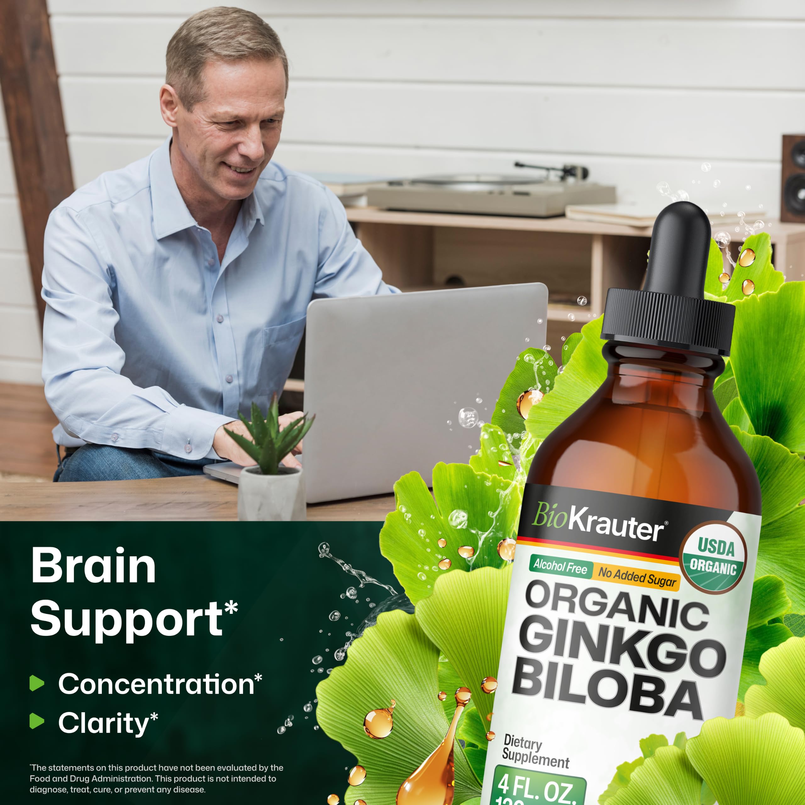 USDA Organic Ginkgo Biloba for Brain Support, Calm & Focus - 4 Fl.Oz — Amazon image 2