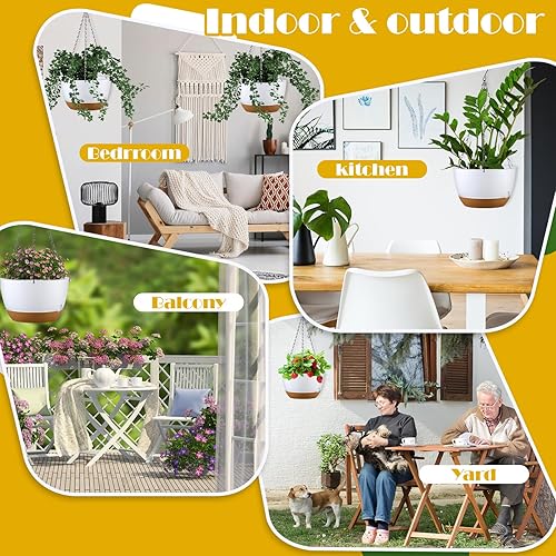 Miniatura 6 de Remerry Juego de 6 macetas colgantes de 11.2 pulgadas para plantas de interior y exterior, juego de macetas colgantes de plástico con agujeros de
