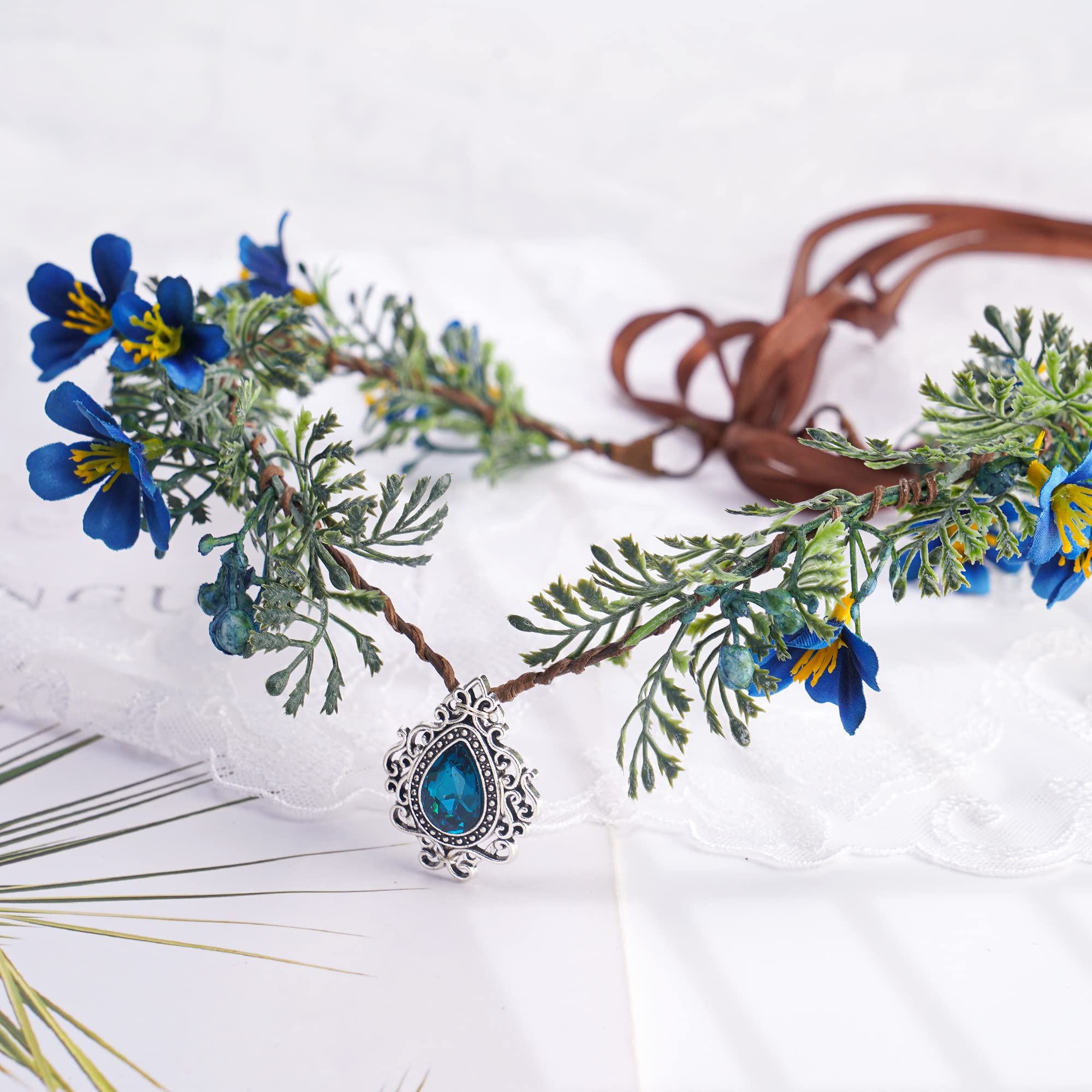 Amazon.com : MOSTORY Woodland Crown & Blue Daphne Flower  display picture 2
