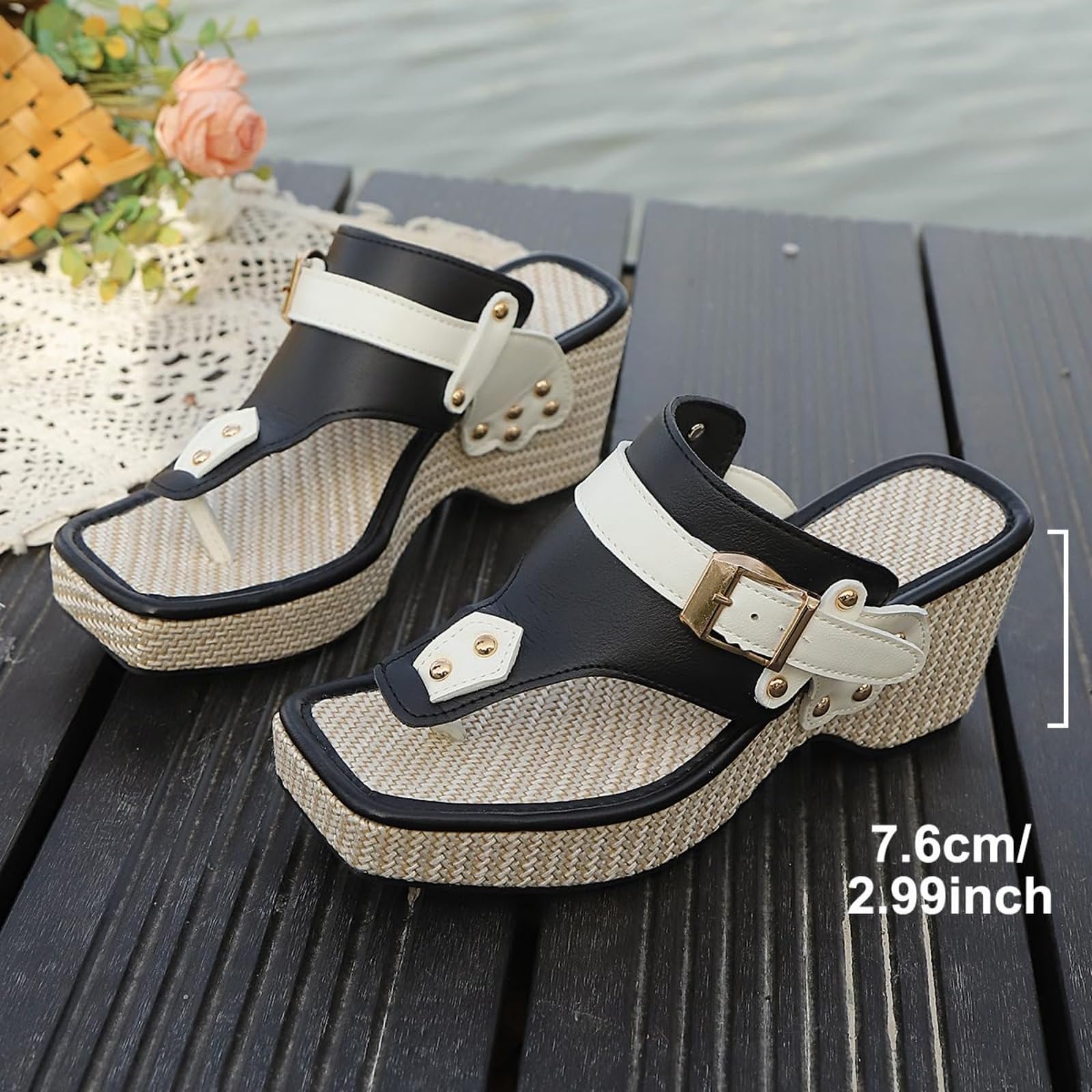 Sandali Wedge per Donna Espadrille Piattaforma Flip Flops Pantofole | Slip On Peep Toe Sandali Cinturina Regolabile Sandalo Tacco Grosso Spiaggia Scivoli Scarpe Tacchi Alti