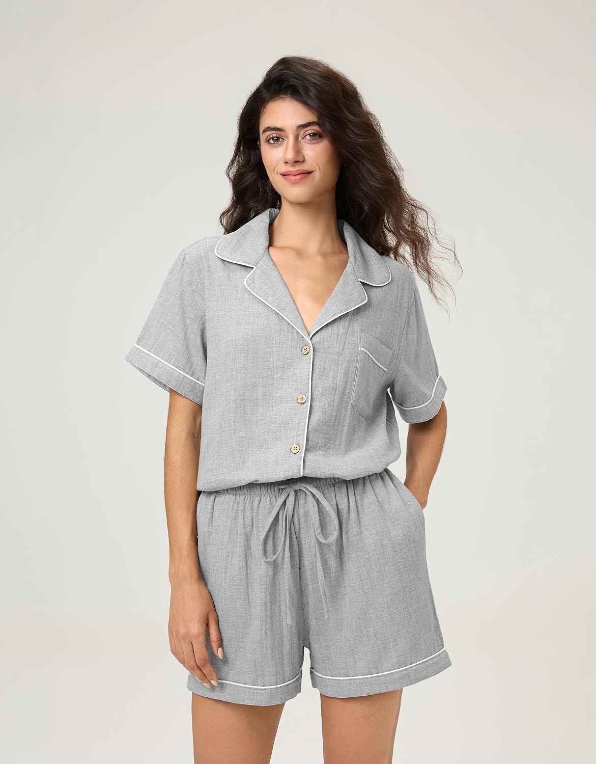 BESTOUCH Womens Pajama Sets: 100% Cotton Muslin Linen Feel | Button Soft Comfy Breathable Classic Sleep Pjs 2 Piece