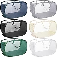 Vista 30 de Cesta de lavandería desplegable de malla resistente, cestas plegables con bolsillo lateral, cesta de ropa plegable con asas de transporte reforzadas