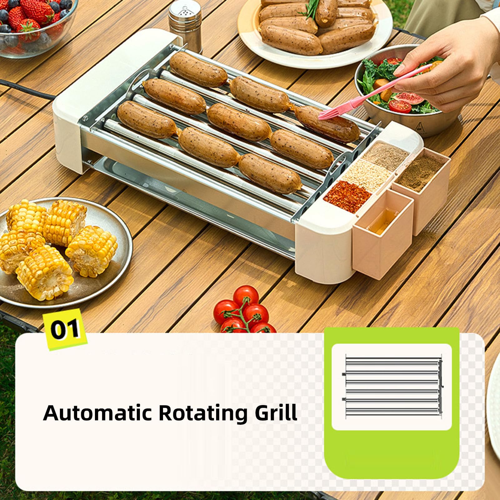 Sxhlseller W Pełni Automatyczny Elektryczny Wałek do Hot Dogów 6-rurowy Grill do Kiełbasek Maszyna Oszczędzająca Miejsce Wielkość Rodziny na Przyjęcia dla Dzieci