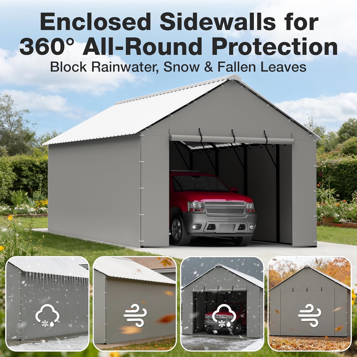 Metal Carport Sidewalls for 20ft Heavy Duty PE Tarp Enclosure Panels for 12x20ft, 20x20ft, 20x25ft Carport Garage, Waterproof Windproof Weather Strip, Frame Not Included (Gray,2 Packs