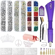 Hotfix Rhinestones Applicator Kit Set 4500 Pcs Crystals White/AB/Multi-Color - for Clothes, Fabric, Jeans - Bedazzler DIY Craft Includes 19 Pattern Templates, Tweezers, Brush, and Storage Bag