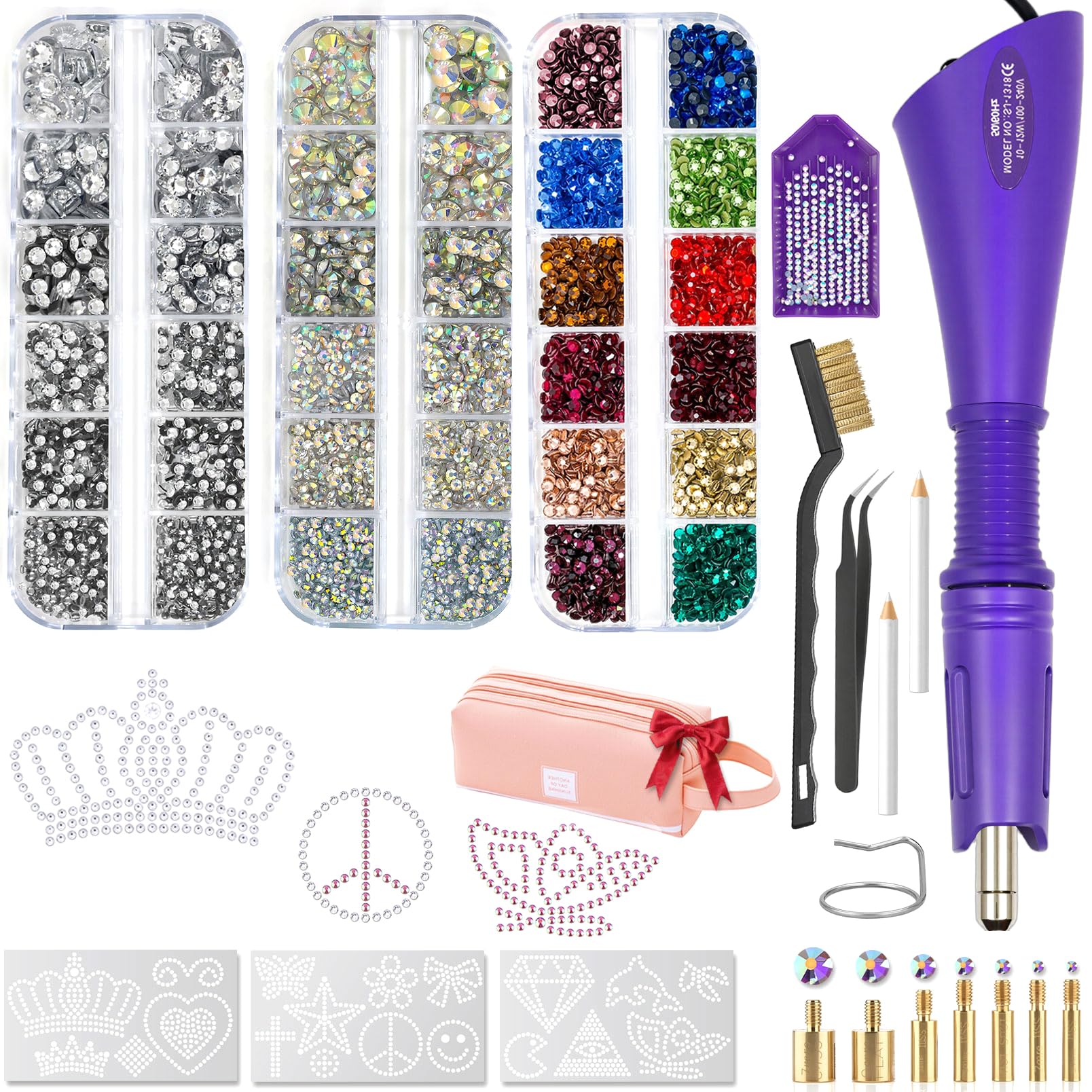 Hotfix Rhinestones Applicator Kit DIY Set 4500 Pcs Crystals and 19 Patterns