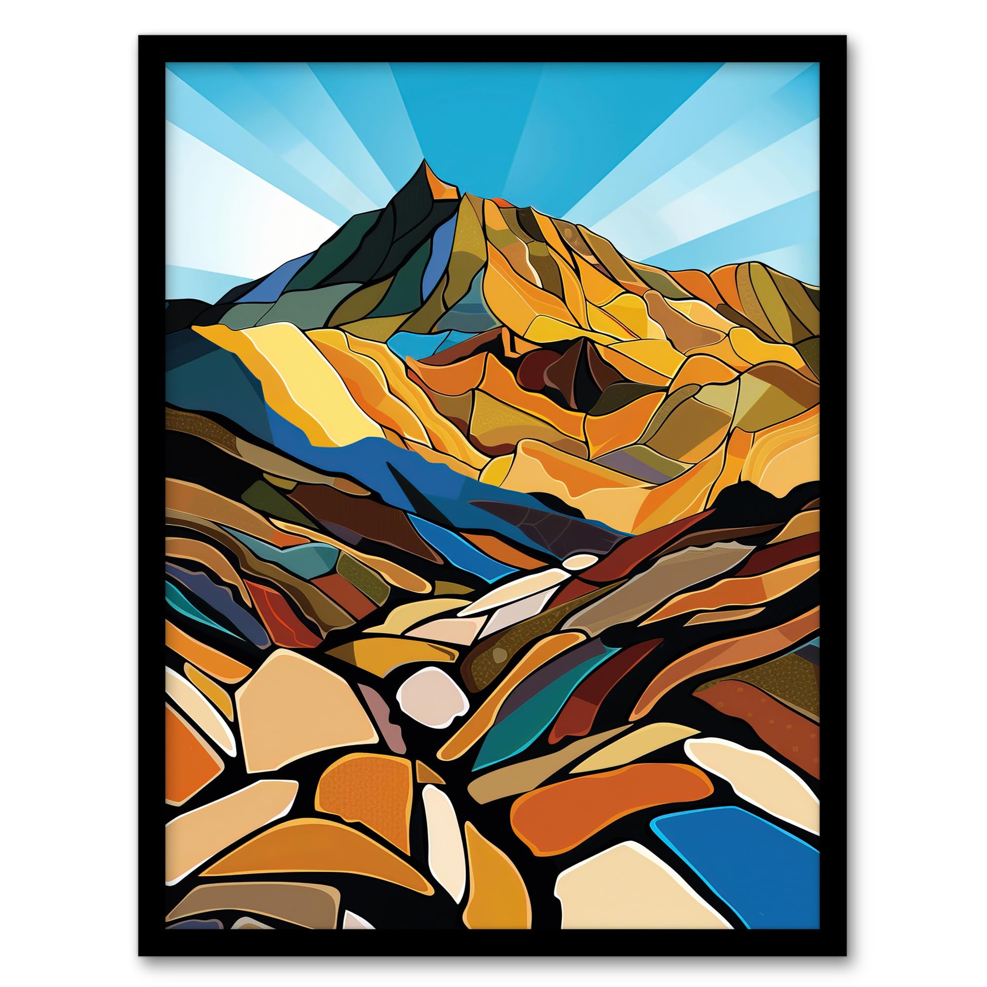 Artery8 Stylised Scafell Pike Mountain Peaks Landscape Living Room Artwork Framed Wall Art Print A4