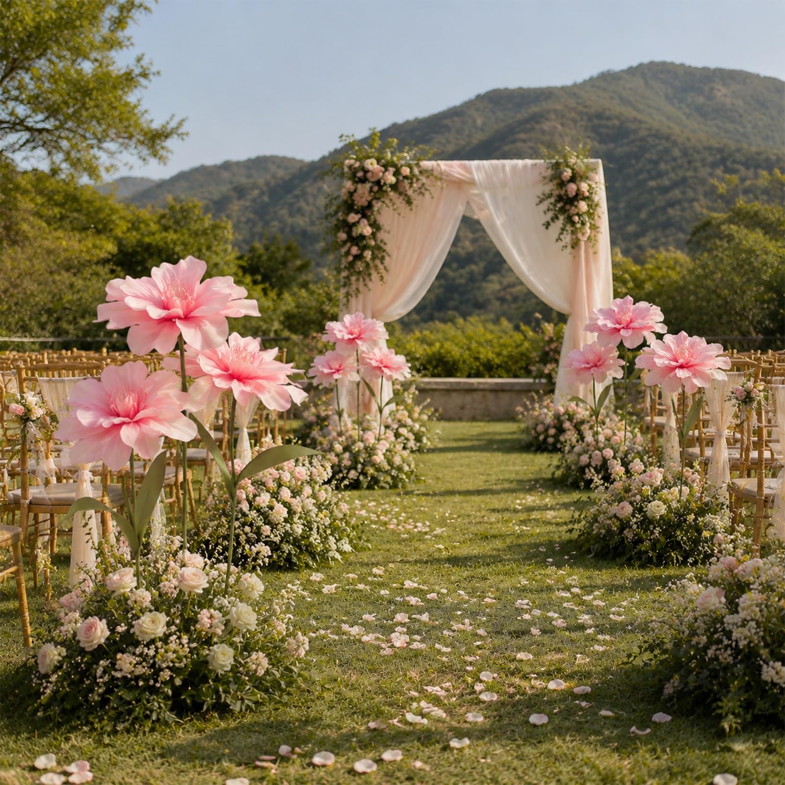 3er Set Riesige Künstliche Blumen Eva‑Schaumblüten mit Basis und Verstellbaren Stielen Blumendekoration für Hochzeit im Freien, Terrasse, Ostern und Frühlingsfeste(Red)