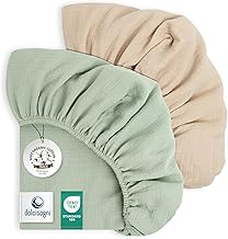 DOLCI SOGNI - Lenzuola Lettino Neonato 60x120 in Mussola - Set Lenzuolino con Angoli Traspirante per Lettino con Sbarre e Brandina Asilo Nido - Certificato Oeko-TEX -1 x Sabbia + 1 x Menta