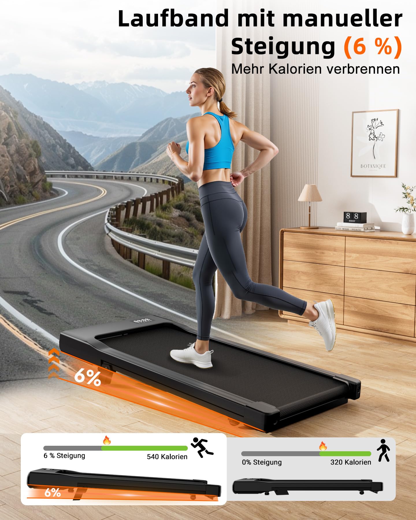 Copant Walking Pad mit Steigung 6%, Laufband für Zuhause 136KG mit App-Steuerung, 6 km/h & 12 km/h Laufband Schreibtisch Leise & Büro mit Profikurse und Mehrspieler-Turniere