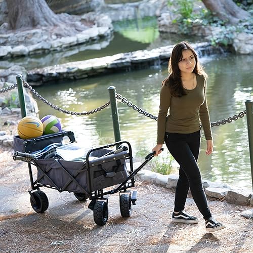 Miniatura 6 de WHITSUNDAY - Carro plegable para jardín al aire libre, parque utilitario, para picnic, con rodamiento y freno, ruedas todo terreno de 8 pulgadas,