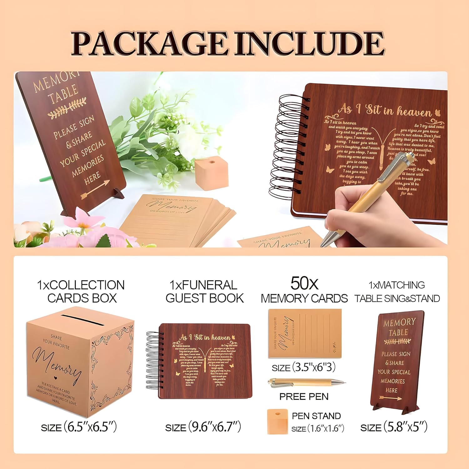 Wooden Funeral Guest Book Set for Memorial Service Celebration of Life Party Decorations in Loving Memory Guest Register Book with Pen&Stand, Included Table Sign,Share a Memory Cards and Box-Butterfly