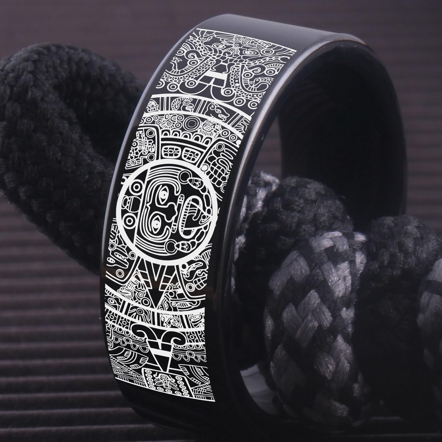 Generic Aztec Pattern Tungsten Ring, Tribal Design Engraved Band, Unisex Wedding Band, Mayan Calendar Wedding Band, Ring pattern can be customized, 8mm