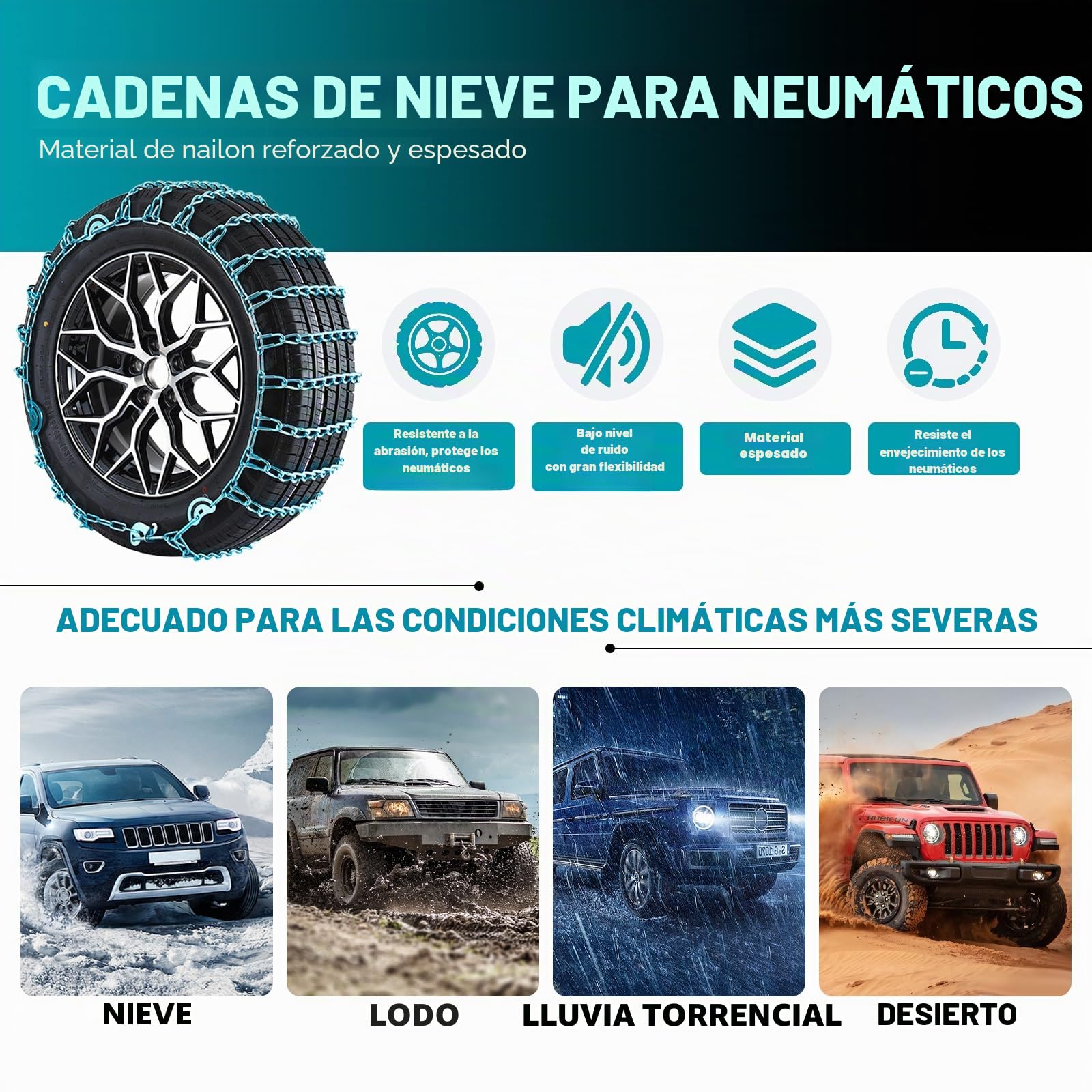 SilverCherry Cadenas de Nieve para Coche, Cadenas de Nieve, Adecuadas para Su Uso en Carreteras Heladas, Nevadas y Fangosas, y Son Aptas para Suv, Sedanes y Vehículos Todoterreno (55R16, 205)