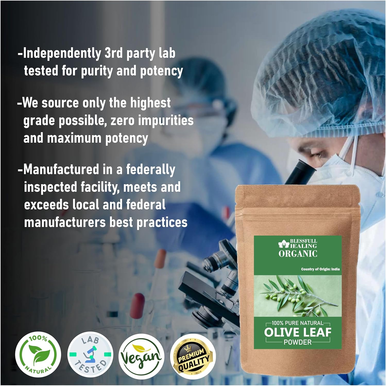 Blessfull Healing Organic Olive Leaf Powder 100% Pure Natural 200 Gram / 7.05 oz