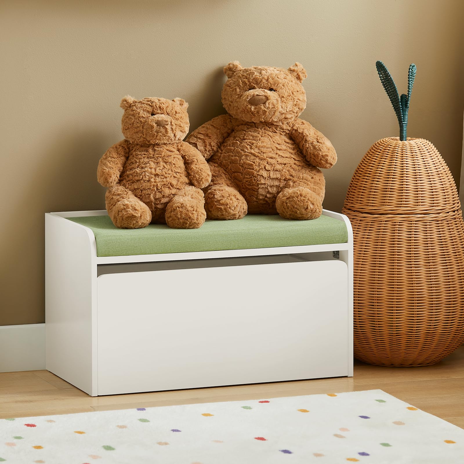 SoBuy Cassapanca portagiochi per bambini Scatola portaoggetti Scarpiera con sedile Bianco 60x34x35cm KMB80-W