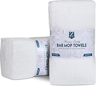 Zoyer Kitchen Bar Mops Towels 12 Pack - 16 x 19 Inches White Bar Towels For Kitchen, 100% Cotton Super Absorbent Kitchen Towels, Multi-Purpose Cleaning Towels for Housekeeping, Kitchen & Bars