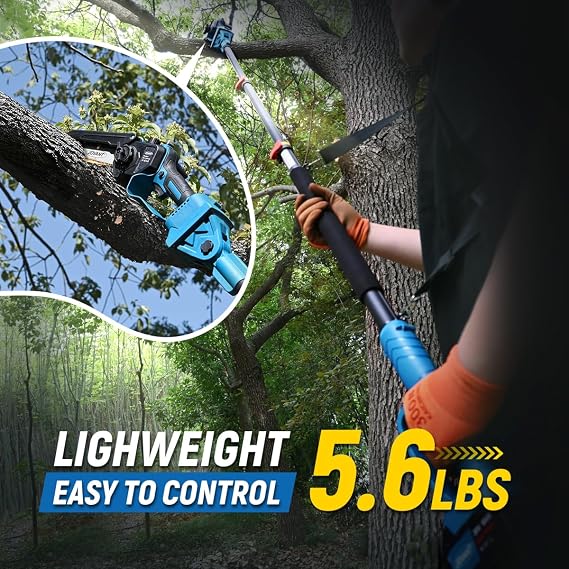 2-in-1 Pole Saw 6 Inch Cordless Handheld Chainsaw, Battery Powered Electric Chain Saw for Tree Trimming Branch Cutting Wood Pruning 15 FT Max Reach 1 * 20V 4A Battery & Charger