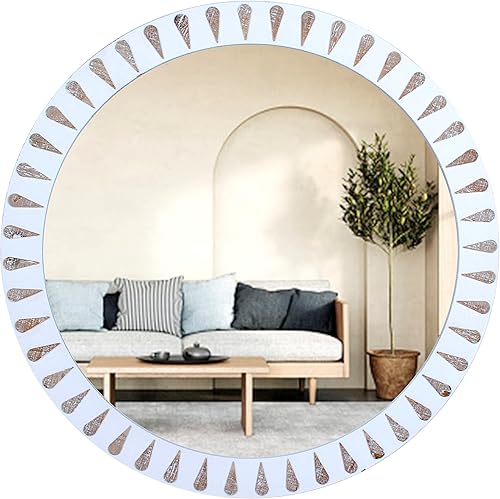 Opnons Espejo redondo de madera de 24 pulgadas, espejo de pared decorativo rústico ideal para baño, tocador, sala de estar, dormitorio y espejos