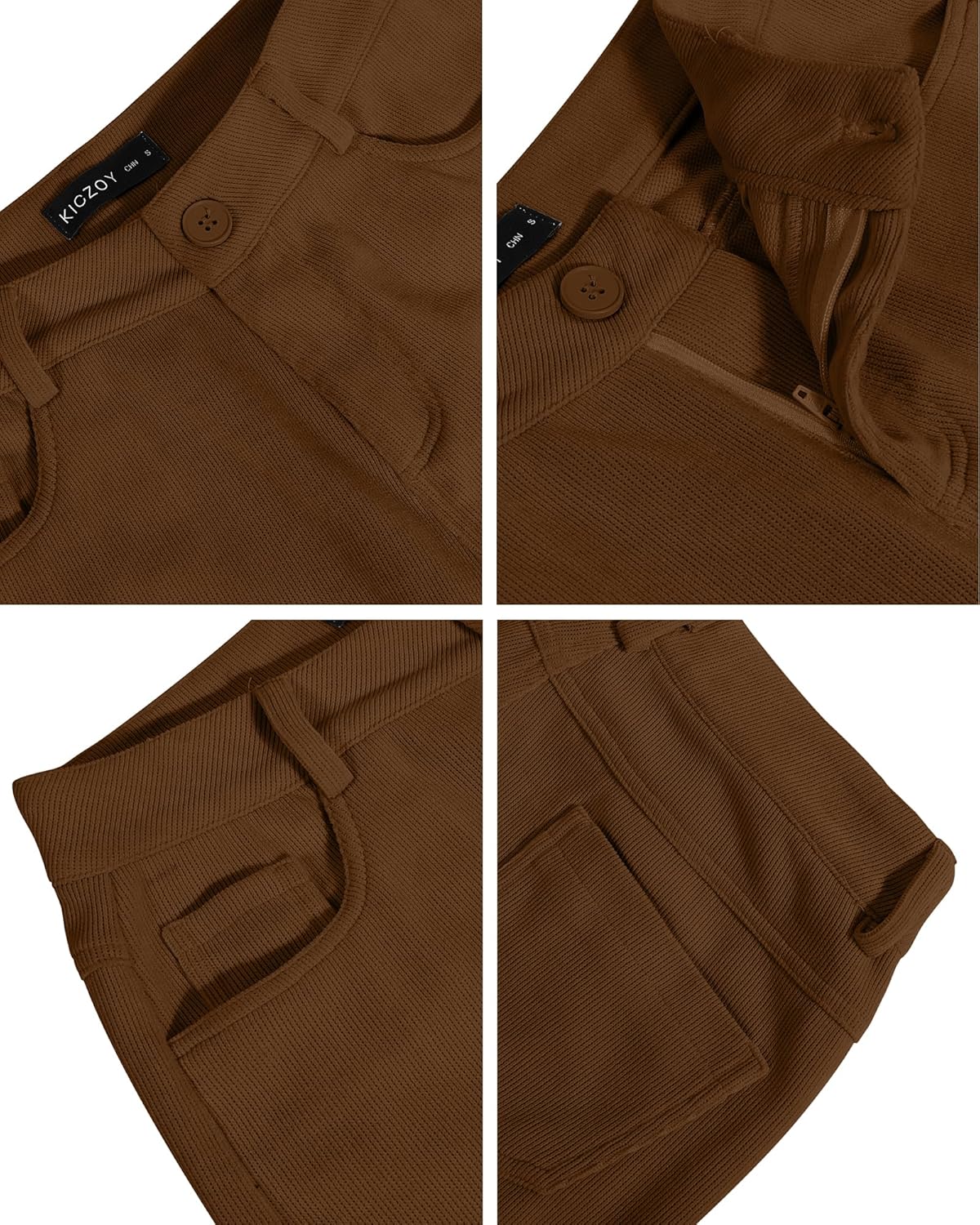 Women's Corduroy Loose Mid Rise Pant Casual Fall Straight Leg Elastic Waist Pants with Pockets - Image 3