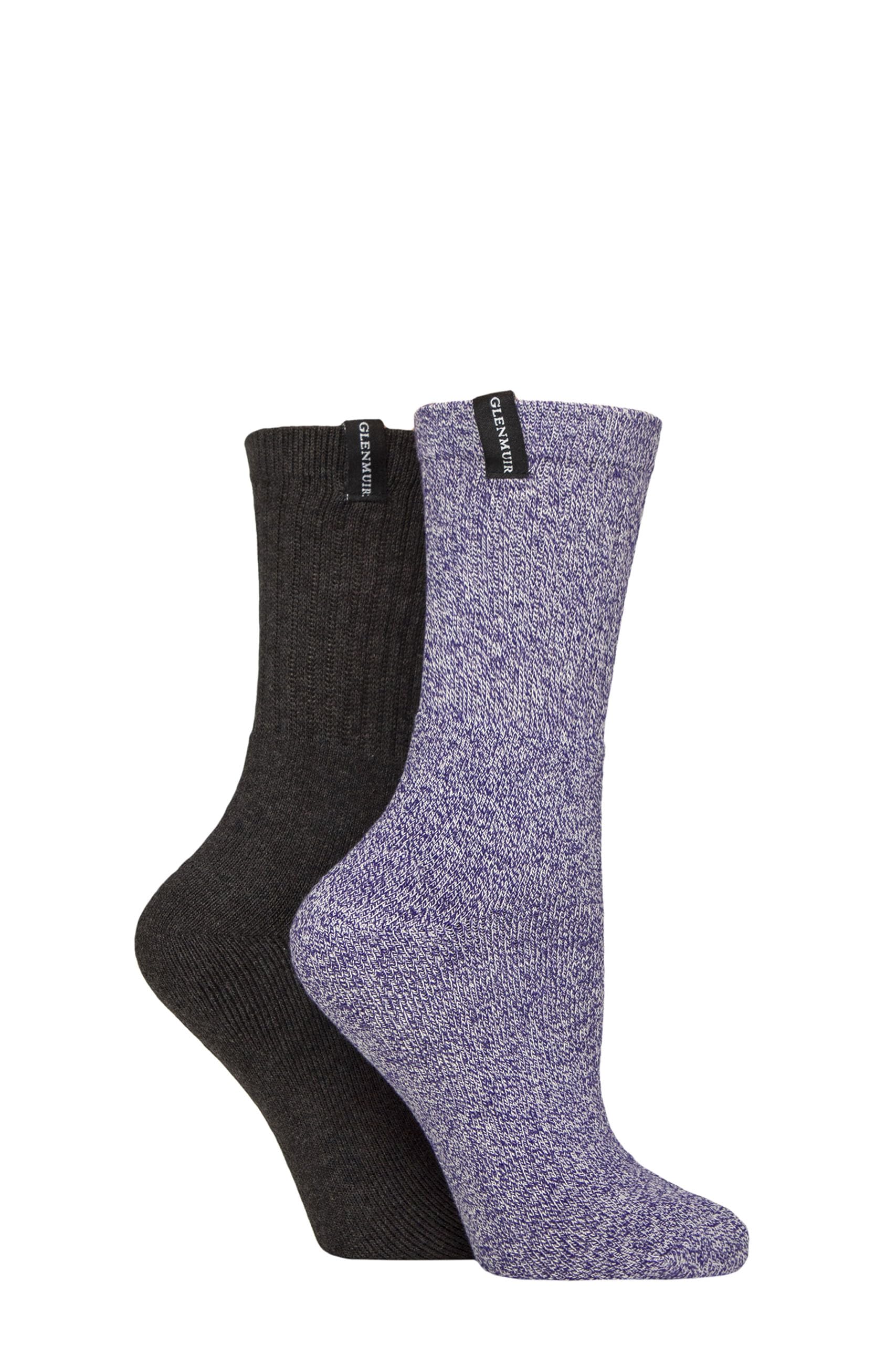 Glenmuir Women's Purple / Charcoal Classic Cushioned Cotton Boot Socks Pack Of 2 (Uk, Numeric, 4, 8, Regular, Regular, Purple/Charcoal)