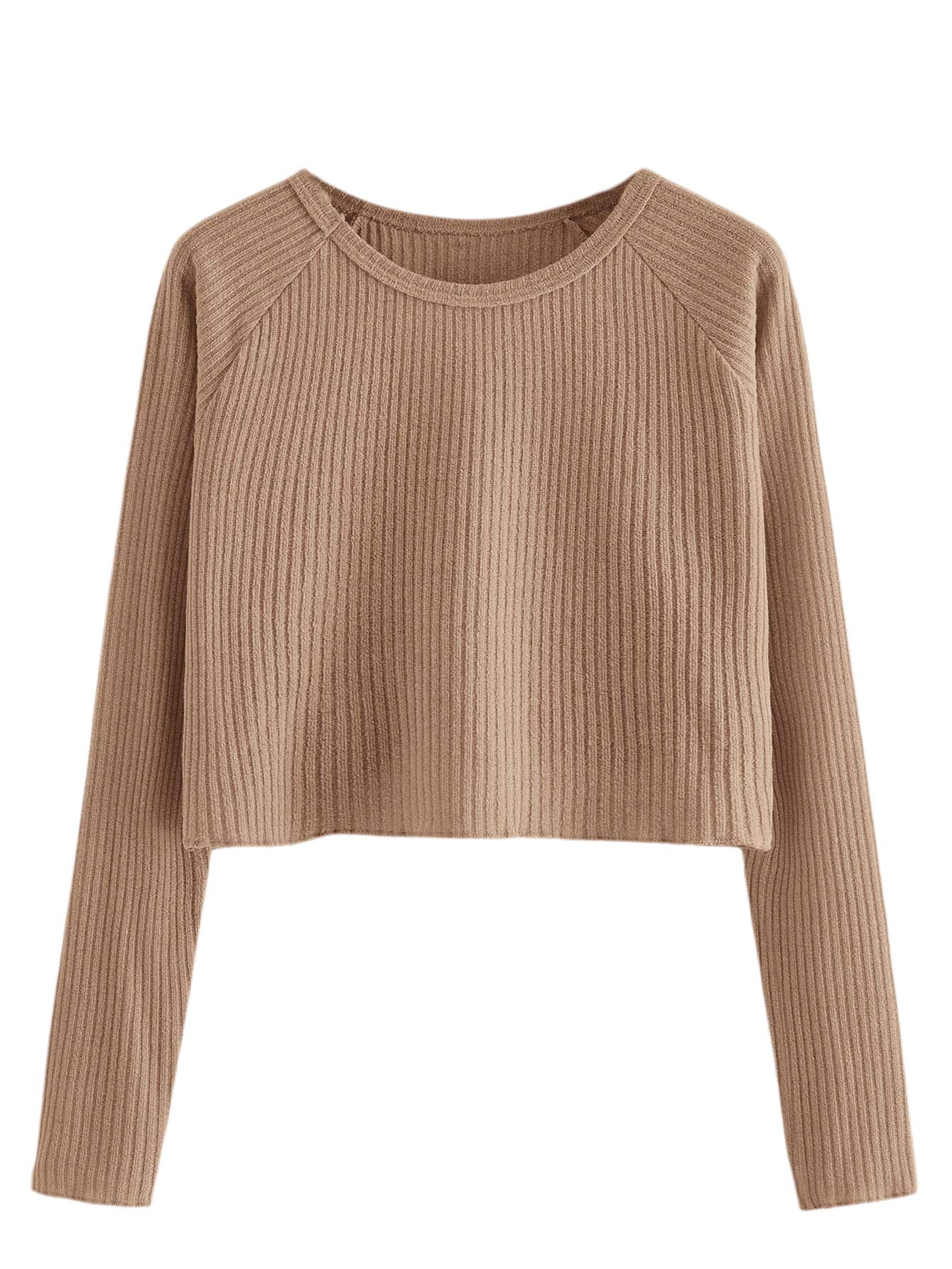 SweatyRocks Women's Casual Solid Ribbed Knit Raglan Long Sleeve Crop Top T Shirt