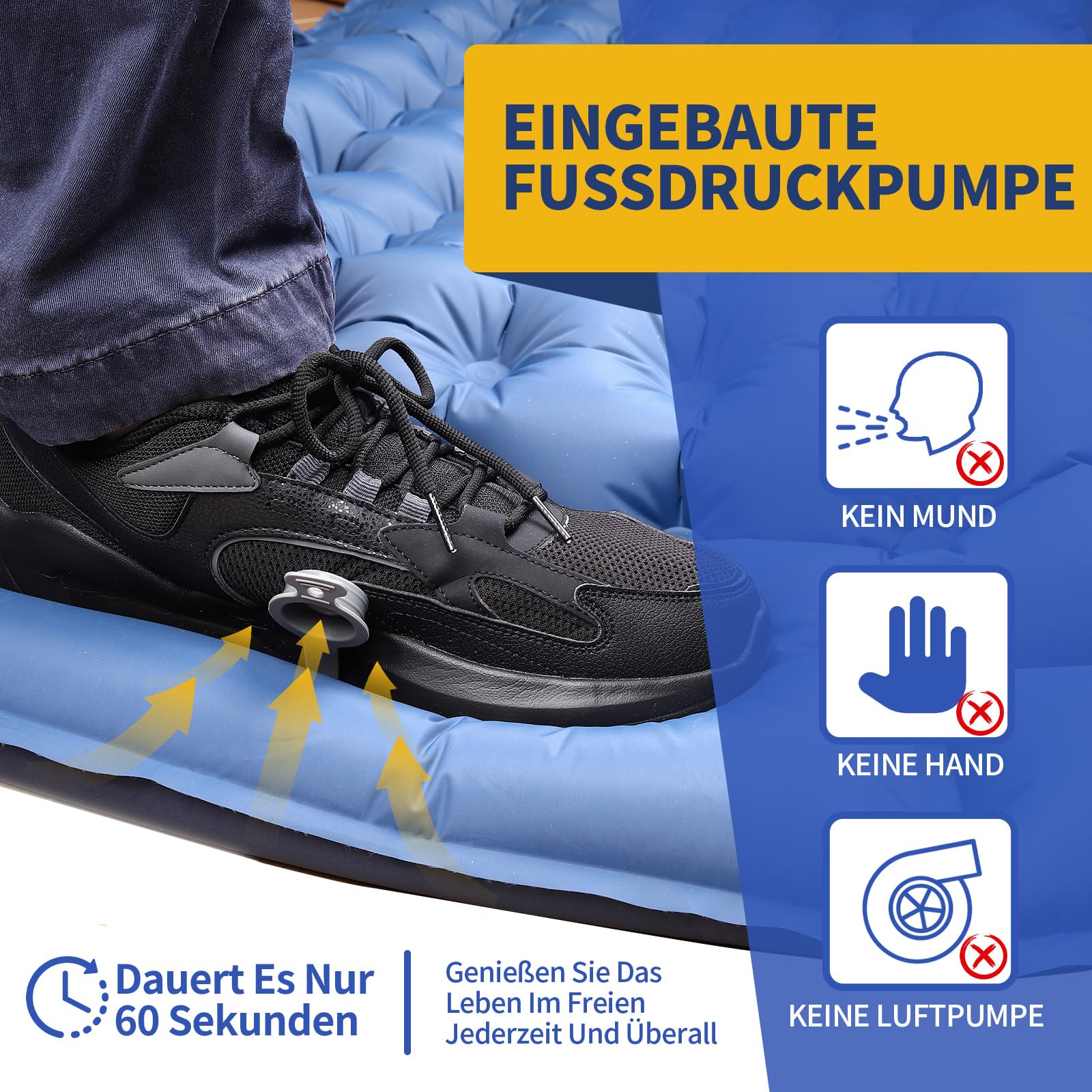Zelfopblazende campingmatras van traagschuim, met geïntegreerd kussen, 7,6 cm, extra dik, opblaasbaar, duurzaam, snel opblazen in 25 seconden, comfortabel voor tent, wandelen, reizen
