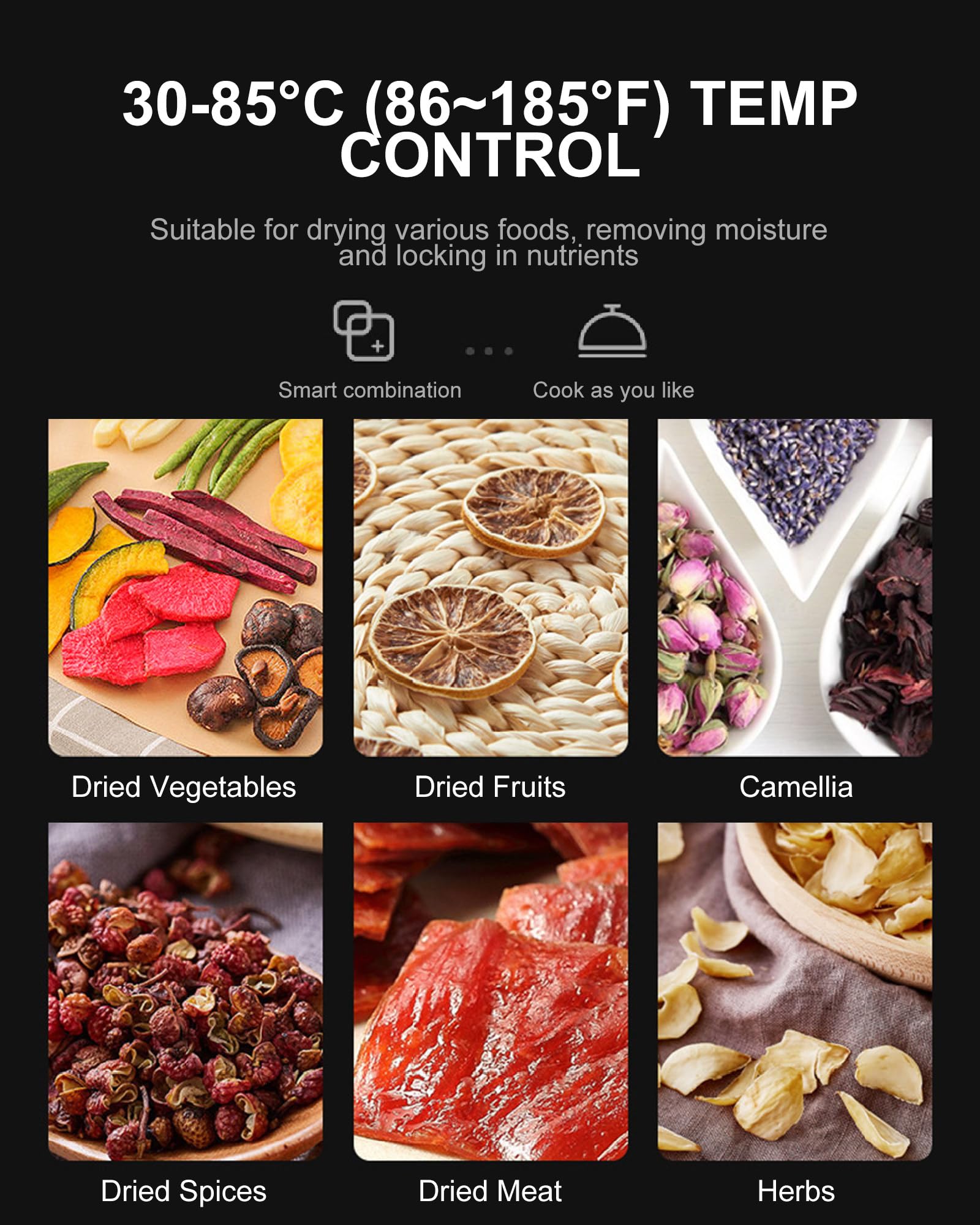Essiccatore Per Frutta, Timer Digitale Regolabile E Controllo Della Temperatura | Essiccatore Per Carne Secca, Erbe, Carne, Manzo, Frutta E Verdure Essiccate,6Tray-220V