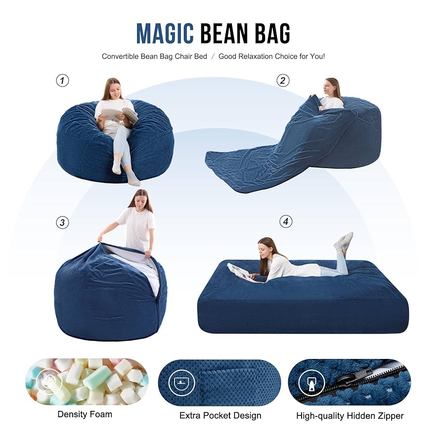 Amazon.com: Homguava Chenille Bean Bag Bed, Convertible Bean