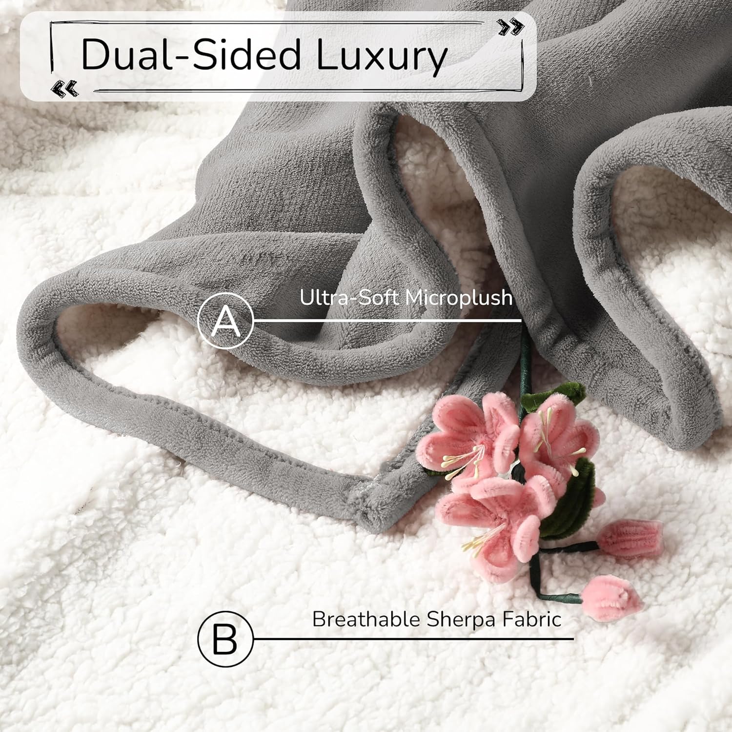 Electric Heated Blanket 72"x84" Full Size - Dual-Sided with Microplush & Sherpa Fabric, 4 Heat Settings & 10 Hours Auto Off, Machine Washable - Light Gray - Image 3