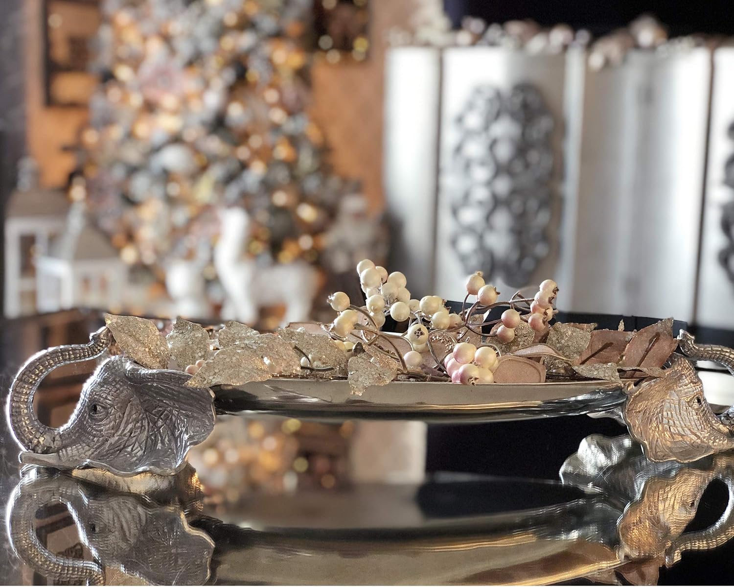 Arthur Court Designs Aluminum Elephant Centerpiece Tray for Cheese Canapes Pastries Breads 24 inch x 9 inch