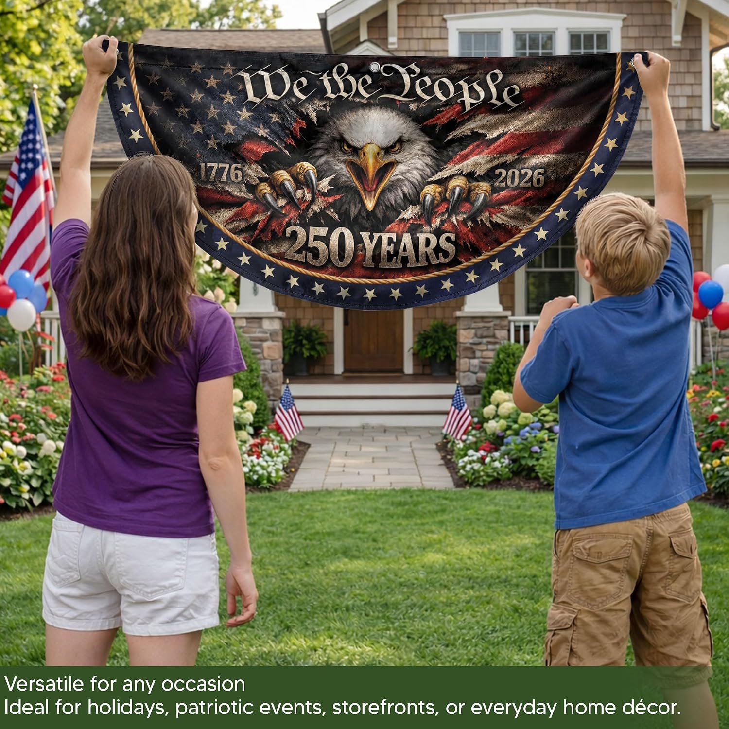 2 PCS 250 Years Of Freedom Fence Flag 1.5x3 Ft, American Flags With Eagle, 1776-2026 250th Anniversary Flag, 250th Anniversary Banner, Patriotic Flags Decor House, Reversible Design 3