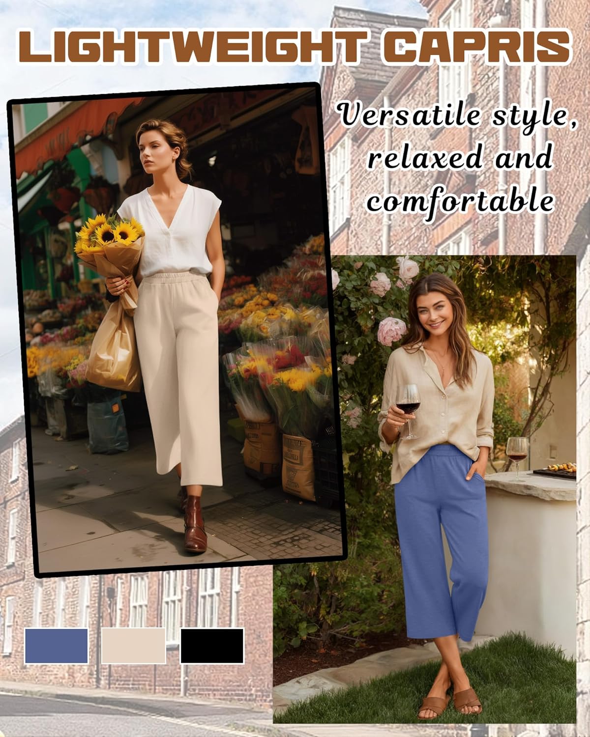 Sweetyweee 3 Pack Women's Wide Leg Capris Loose Cropped Yoga Pants Elastic Soft Sweatpants Capri Trousers with Pockets - Image 9