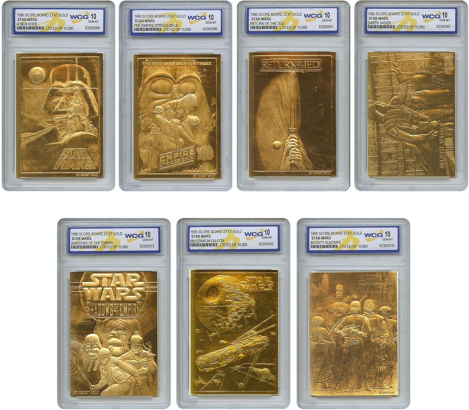 1996 Star Wars Official Genuine Gold Trading Cards All Graded GEM-Mint 10 - Full Set of All 7
