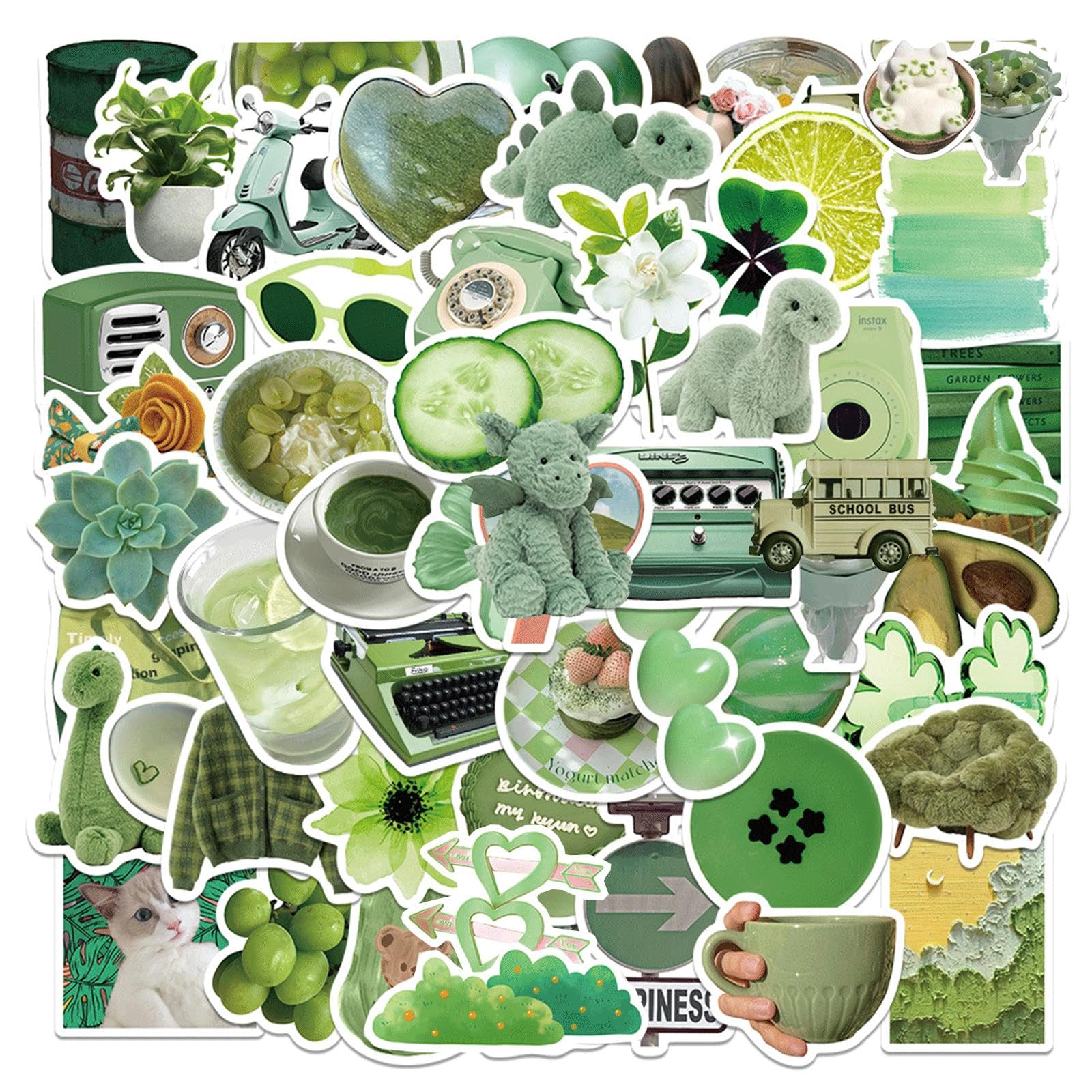60PCS Green Plant Aesthetic Stickers,Vinyl Waterproof Decal,Perfect for Kids,Teens, Adult Home Decor,Water Bottle Suitcase Phone Skateboard Guitar