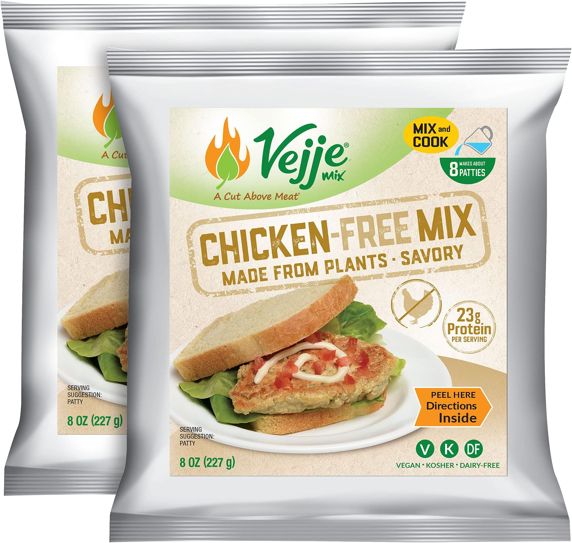 Vejje Meat-Free Mixes - CHICKEN-FREE MIX (2-Pack)(Two 8oz Bags, Each Bag Makes 1.25 lbs for 2.5 lbs Total) Vegan Meat Substitute. Plant-Based Meat Alternative for Sandwiches, Nuggets, BBQ & More