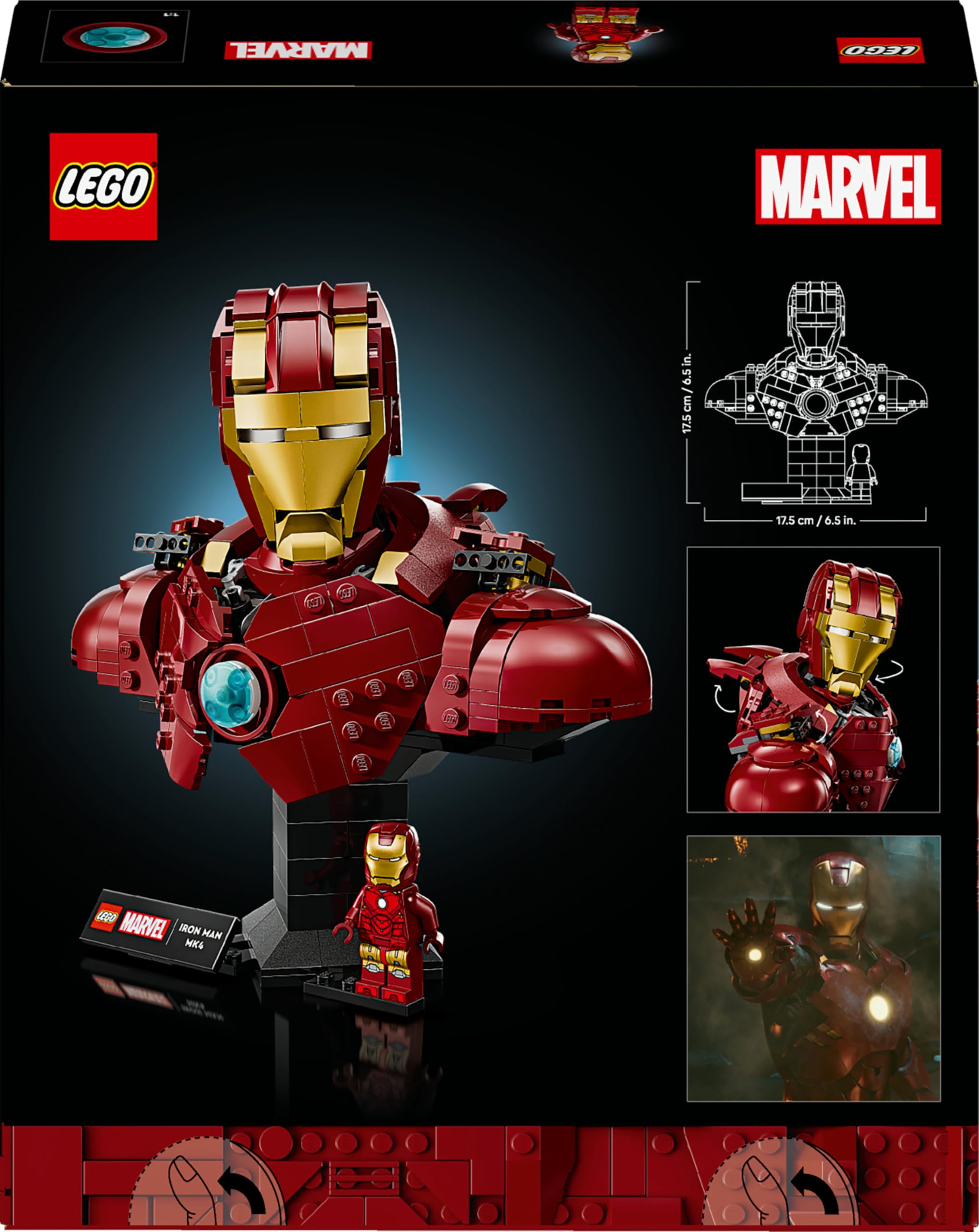LEGO Marvel Busto de Iron Man MK4 - Maqueta para Adultos de Superhéroe con Minifigura de Tony Stark, Cañones de Hombros y Cabeza Articulada - Regalo para Hombres y Mujeres Fans de los Vengadores 76327