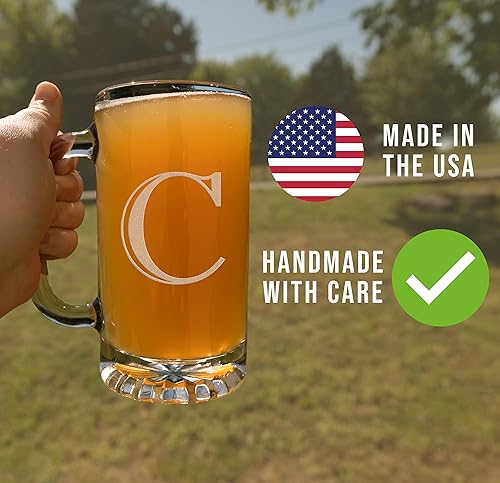 Miniatura 4 de Taza de cerveza de vidrio con monograma grabado de 16 onzas (letra C), regalos de cerveza personalizados de la A-Z para hombres, Día del Padre,