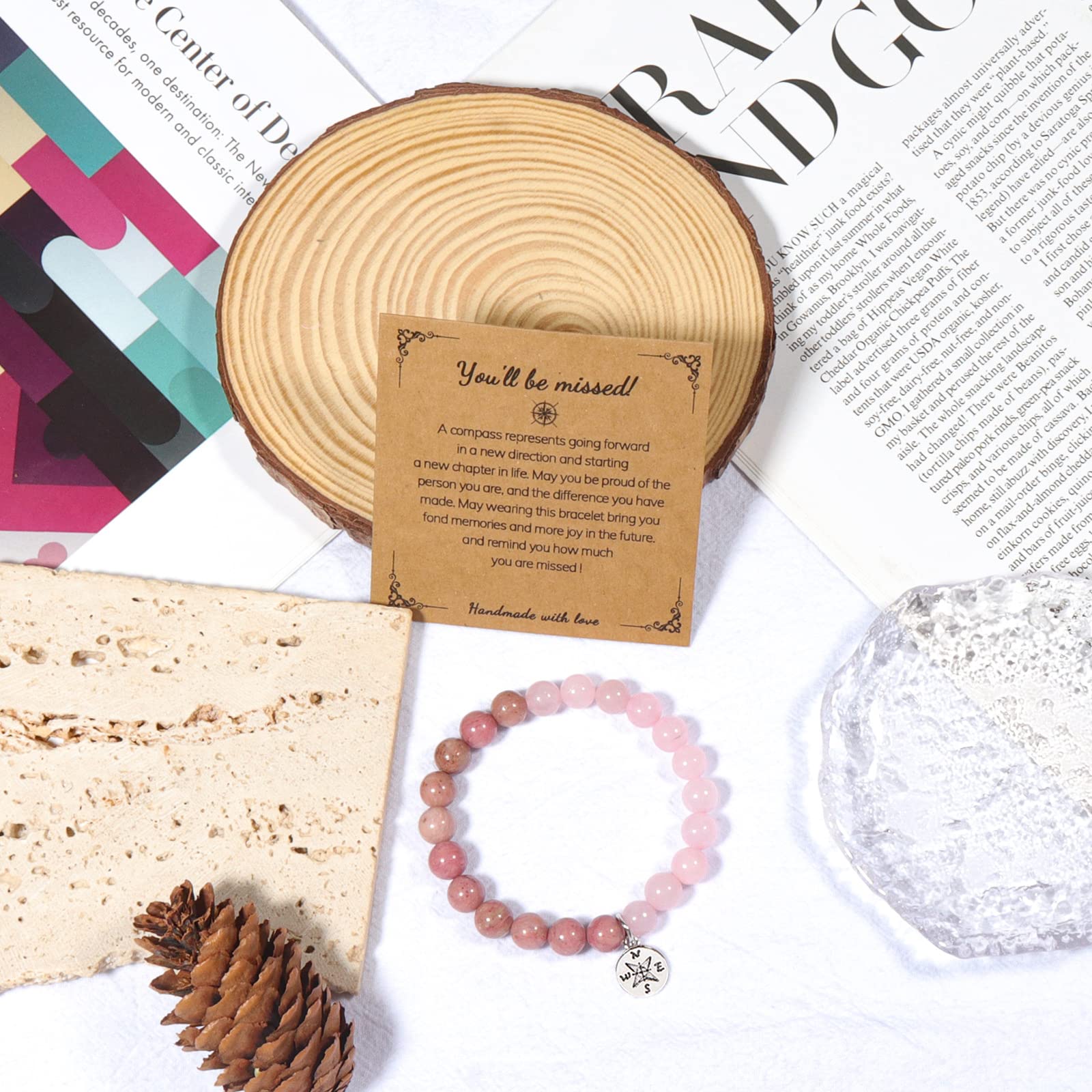 Compass Farewell Natural Stone Beads Bracelet Inspirational Gifts Coworker Leaving Retirement Farewell Going Away Goodbye Bracelet Gifts