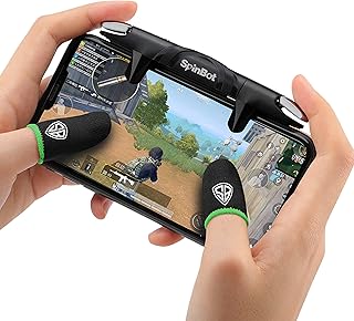SpinBot Battlemods F1 Combo | Mobile Gaming Triggers + Finger Sleeves Smartphone | For Bgmi/Free Fire Max/Cod Mobile - (Black)