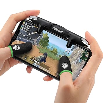 SpinBot BattleMods F1 COMBO | Mobile Gaming Triggers + Finger Sleeves | For BGMI/Free Fire Max/COD Mobile - (Black)