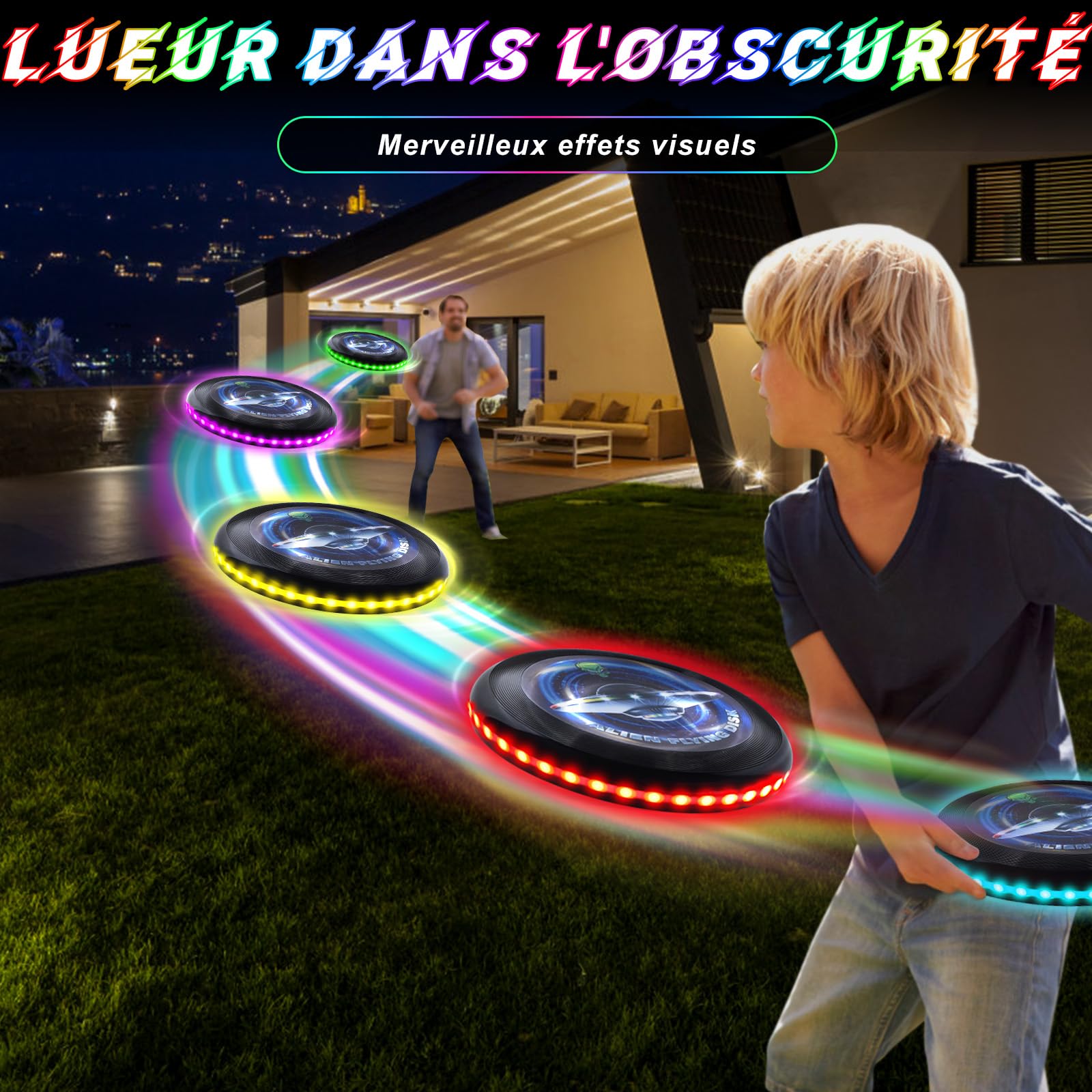 IEEILULU Ultimate Frisbee, Frisbee Lumineux, Frisbee avec 12 Effets Lumineux, Réutilisable, LED Frisbee Compétition Funsport pour Adultes Enfants Plage Pelouse Extérieur