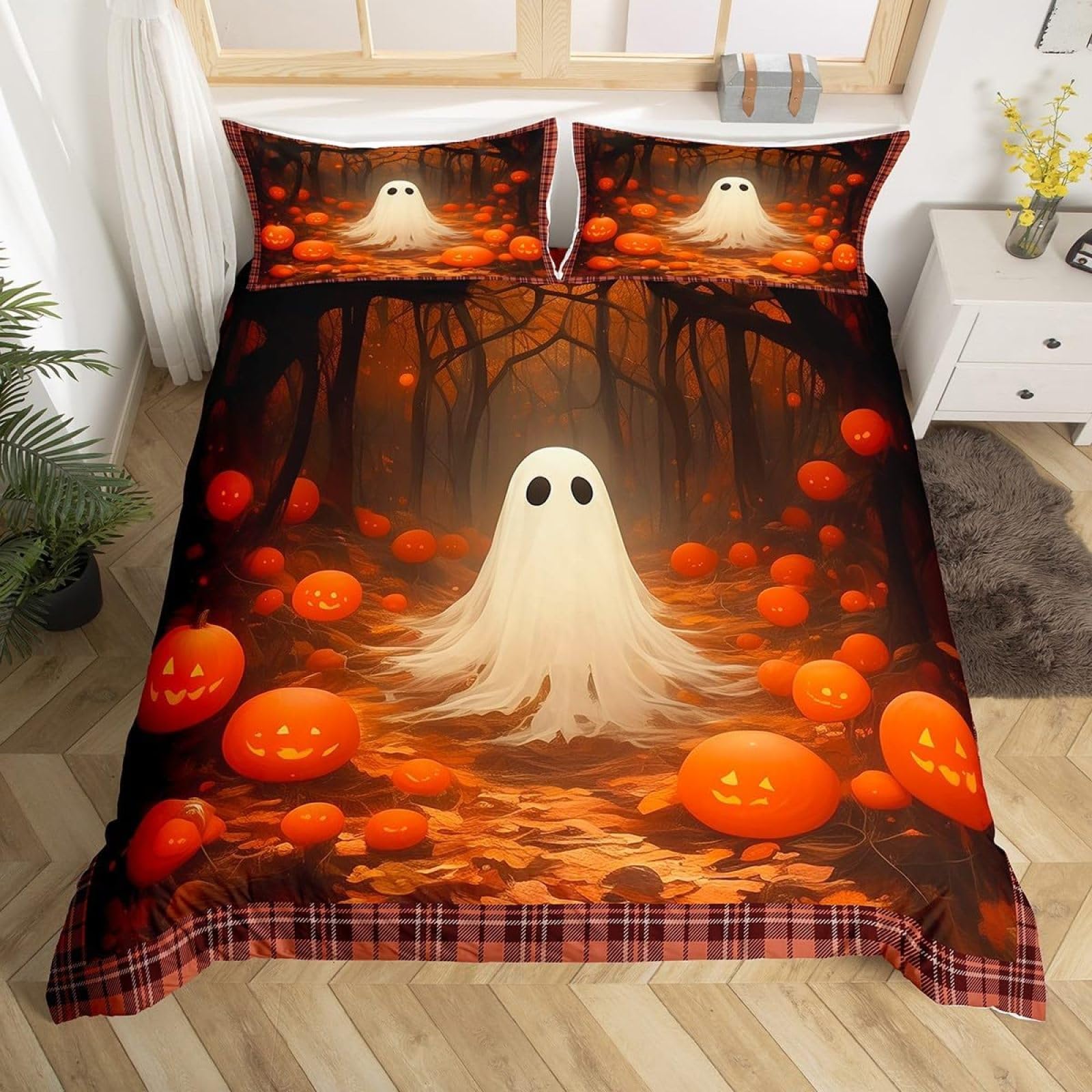 Podwójny zestaw poszewek na kołdrę Halloween duch poszewka na kołdrę z zapięciem na zamek błyskawiczny pościel dla dzieci miękka hipoalergiczna poszewka na kołdrę z mikrofibry 200 x 200 cm +