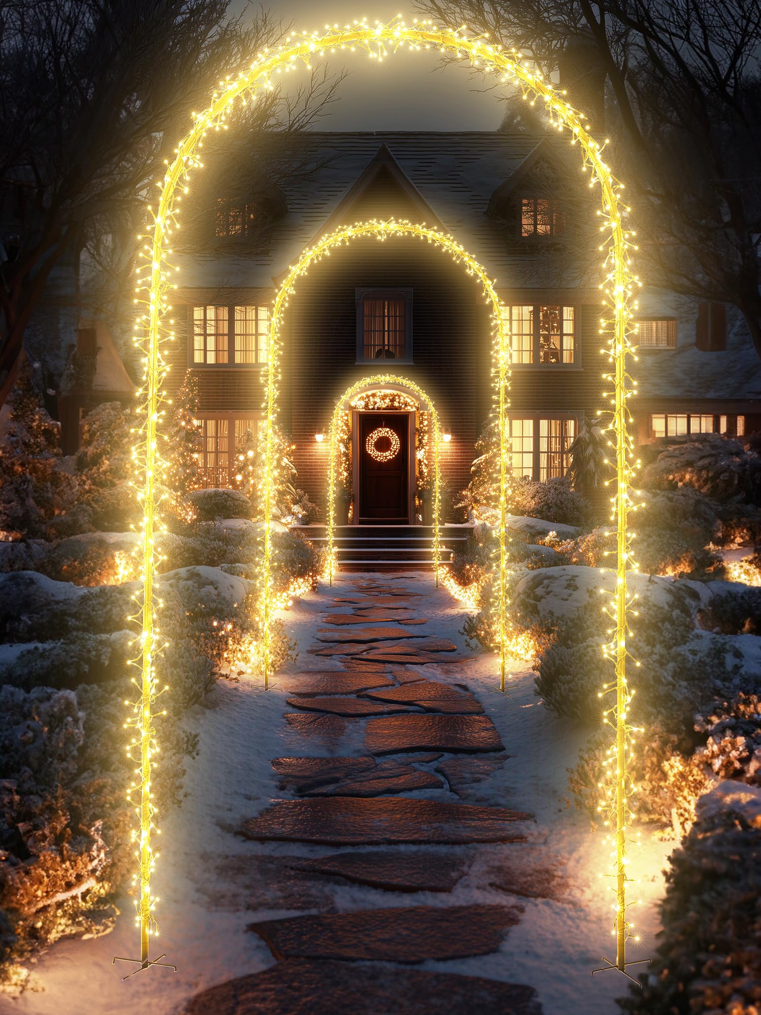 Joomer Weihnachtsbeleuchtung Außen Strom 360 LED 1,2 x 2,3 M Warmweiß | Metallbogen Lichterkette Outdoor mit Timer, 8 Modi Wasserdicht Weihnachten Deko für VerandaTerrasse Party Garten Hochzeit