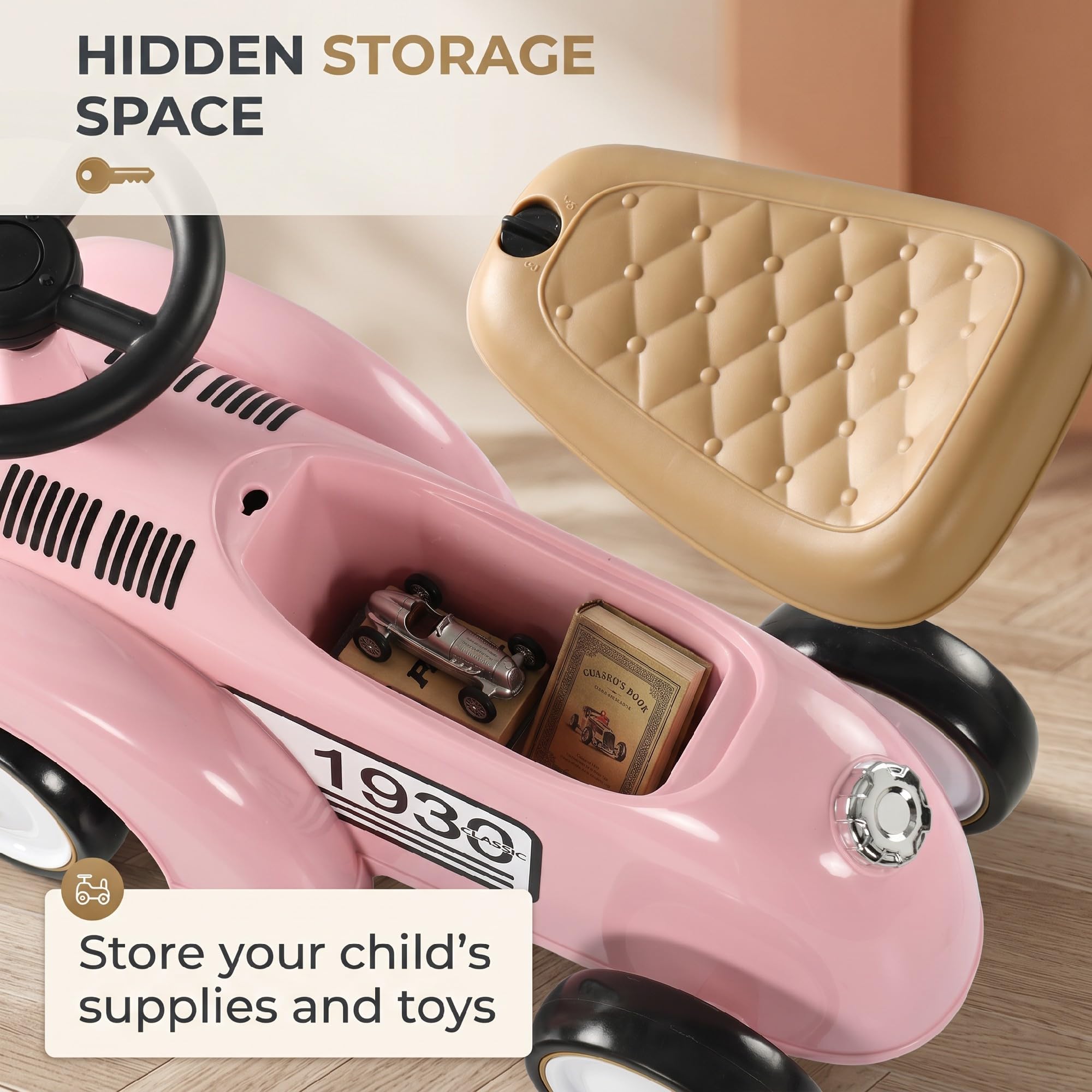 AIYAPLAY Kids Ride On Sliding Car, Foot to Floor Slider with Steering Wheel and Horn, Under-Seat Compartment - Image 4